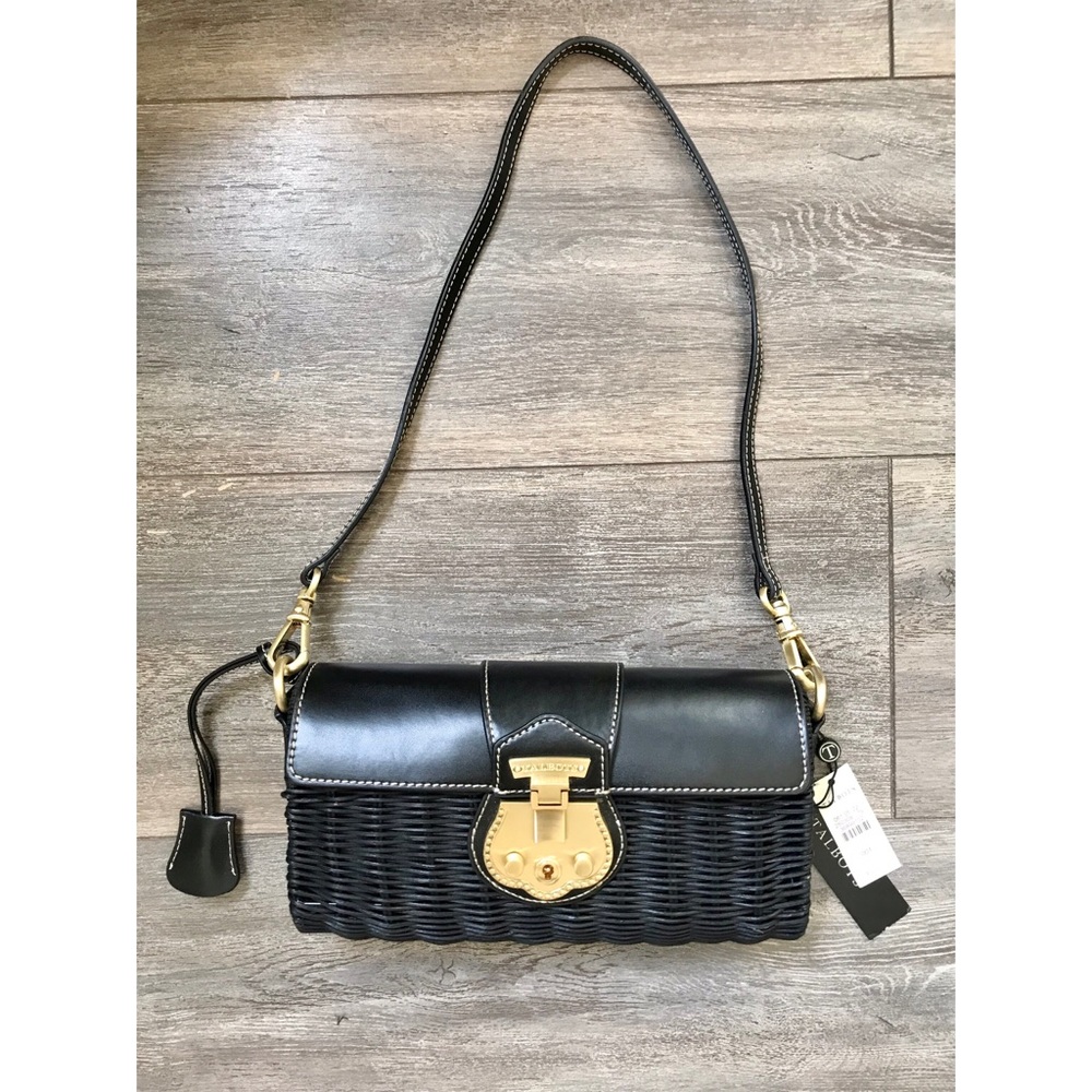 Talbots black leather and rattan purse NWT